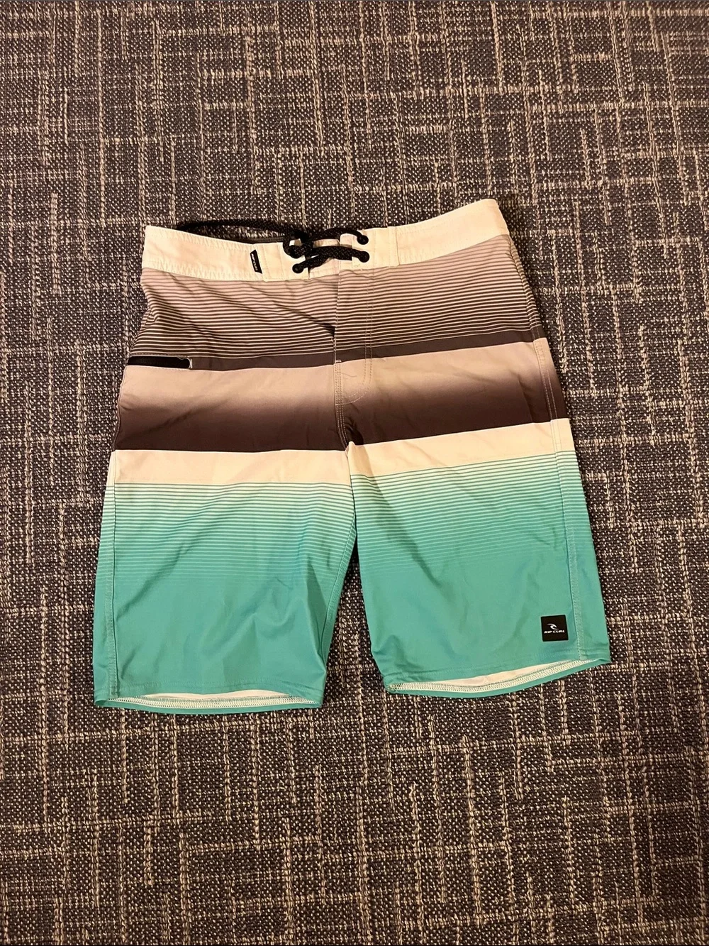 Rip Curl Teal and Brown Gradient Stripe Swim Trunks